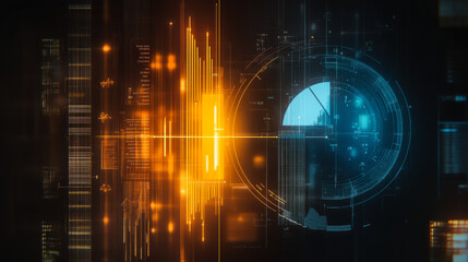 Colorful pie chart and bar graph visualizations emerge from a sleek digital interface, illuminated in vibrant hues against a dark background, showcasing data in a futuristic style.