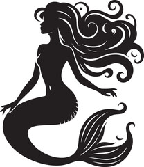 Beautiful Mermaid Silhouette illustration isolated on a white background