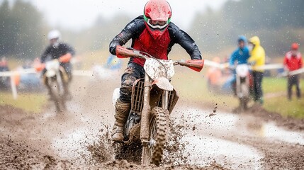Motocross rider tackling a muddy obstacle course, splashes and grit, motocross, obstacle, mud