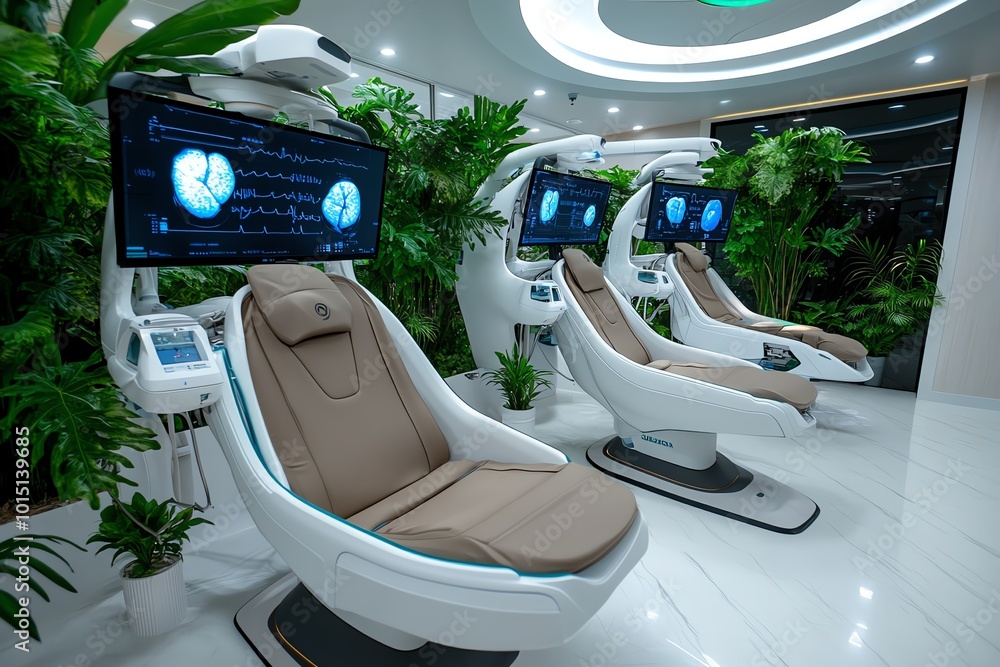 Aufkleber futuristic healthcare facility with advanced ai and robotic surgery systems, showing how technology 
