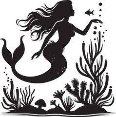 Beautiful Mermaid Silhouette illustration isolated on a white background