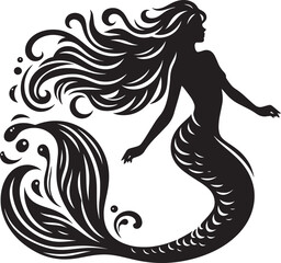 Beautiful Mermaid Silhouette illustration isolated on a white background