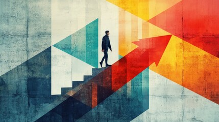 Man Climbing Steps Towards Progress and Success