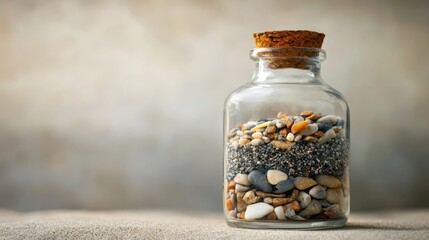 Jar of Colorful Pebbles and Sand for Decoration