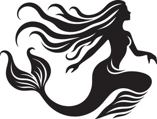 Beautiful Mermaid Silhouette illustration isolated on a white background