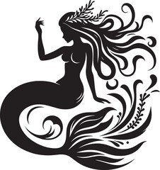 Beautiful Mermaid Silhouette illustration isolated on a white background