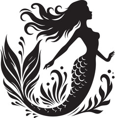 Beautiful Mermaid Silhouette illustration isolated on a white background