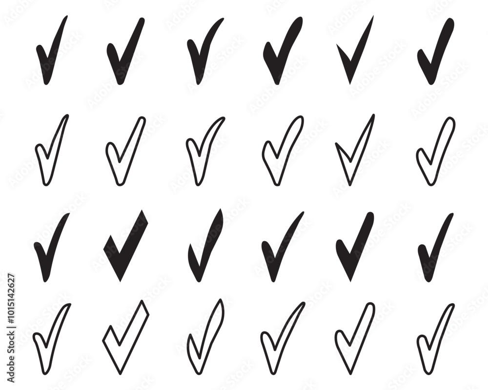 Poster hand drawn tick mark vector. check mark vector icon. tick symbol in black color. pen and crayon chec