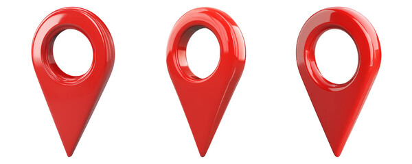 Three Red Location Markers on Transparent Background