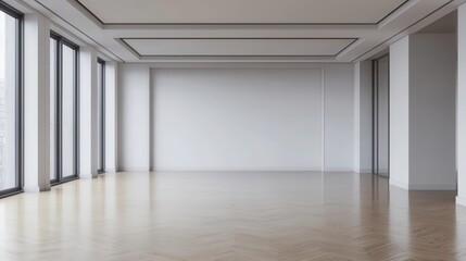 Obraz premium Spacious fitness room with minimalist white walls, floor-to-ceiling mirrors, soft ambient lighting, fitness room, minimalist, ambient lighting