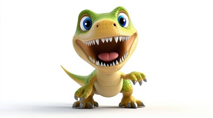 Fototapeta premium Cute 3d render dino cartoon style on white background 
