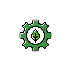 Gear with leafs plant ecology icon vector design symbol of sustainable development