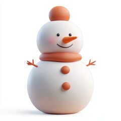 3D icon minimal on isolated white background, cartoon snowman with a cheerful expression, 3D rendering illustration