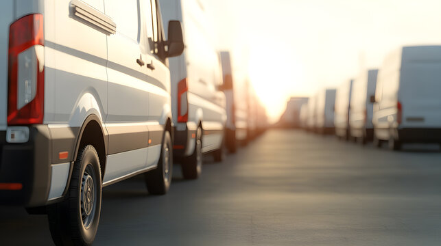 Fleet of Delivery Vans Parked at a Logistics Center | Efficient Transportation Hub for Fast and Reliable Distribution