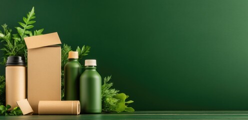 Eco-friendly packaging and recycling concept with greenery for recycle week