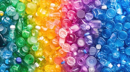 Colorful plastic bottle arrangement for recycle week awareness and environmental conservation