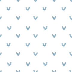 Hand drawn watercolor blue hearts seamless pattern isolated on white background. Can be used for textile, fabric, scrapbook and other printed products.