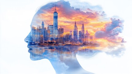 Obraz premium World mental health day concept: cityscape and mind fusion for awareness and reflection