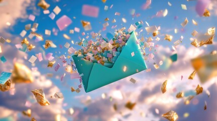 Celebratory envelope burst with confetti for world post day celebration