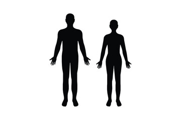 Silhouettes of Male and Female Human Bodies, Vector Illustration on White Background
