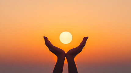Fototapeta premium Silhouette of a Person Holding the Sun | Symbolising Hope and Positivity in Inspirational Art