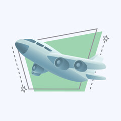 3d cartoon style flying airplane icon on white background. Passenger aircraft flat vector illustration. Transportation, vehicle, journey, travel, summer vacation concept