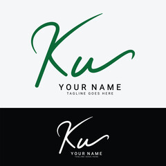 K, U, KU Initial letter logo. Alphabet KU Handwritten Signature logo