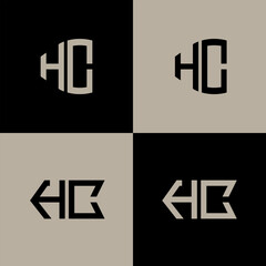 HC polygon, circle, hexagon, flat and simple letter logo set in one artboard. HC minimalist and classic logo.
