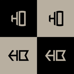 HO polygon, circle, hexagon, flat and simple letter logo set in one artboard. HO minimalist and classic logo.