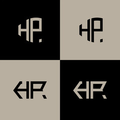 HP polygon, circle, hexagon, flat and simple letter logo set in one artboard. HP minimalist and classic logo.