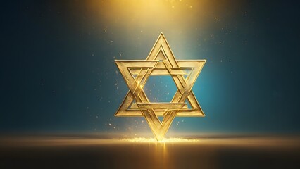 Glowing Star of David on a Dark Blue Background Illuminated by Golden Light