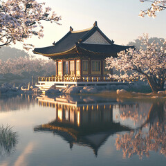 Obraz premium traditional Korean lunar new year celebration Seollal background eating and exchanging gifts in hanok