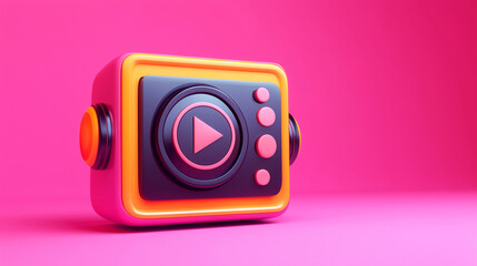 Trendy retro-style playlist icon on a vibrant pink background for modern digital media