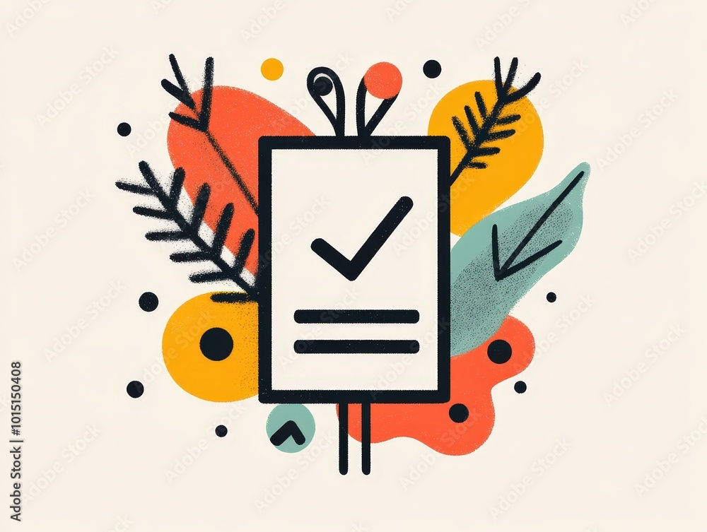 Poster quality check: retro minimalist iso certification concept with playful color palette