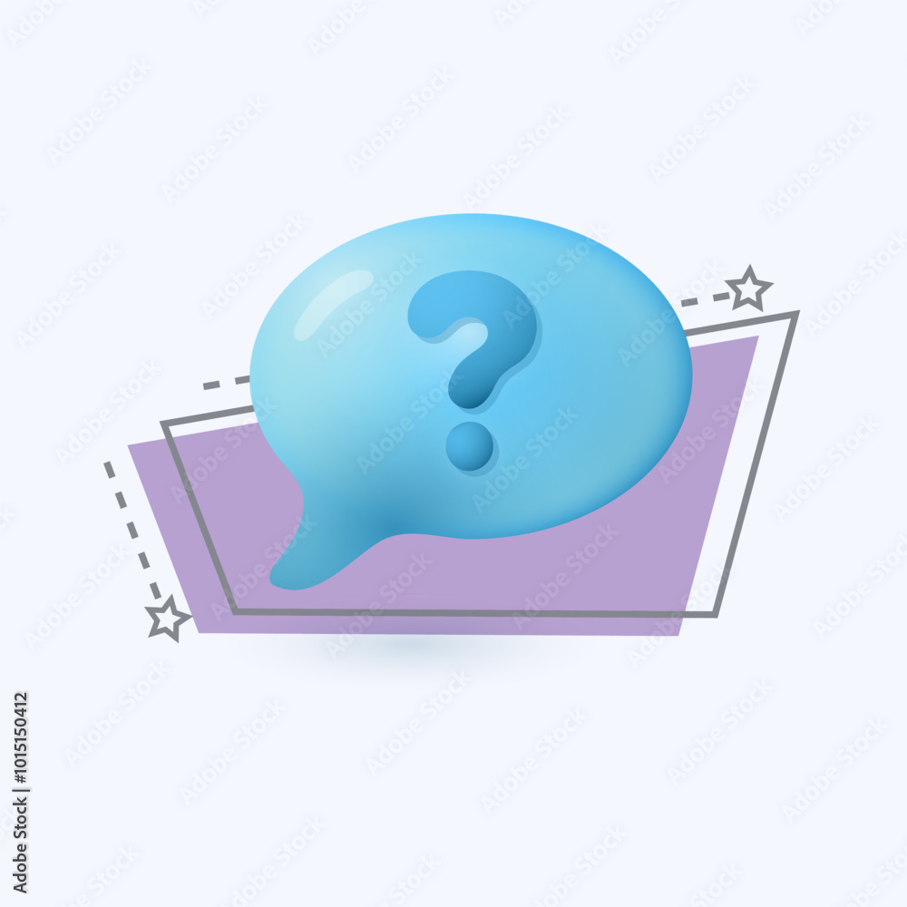 Poster 3d cartoon style speech bubble with question mark icon. frequently asked questions or faq flat vecto