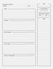 Fast Food Restaurant Review Sheet - Fast Food Restaurant Rating Sheet - Fast Food Restaurant Tasting Printable Paper