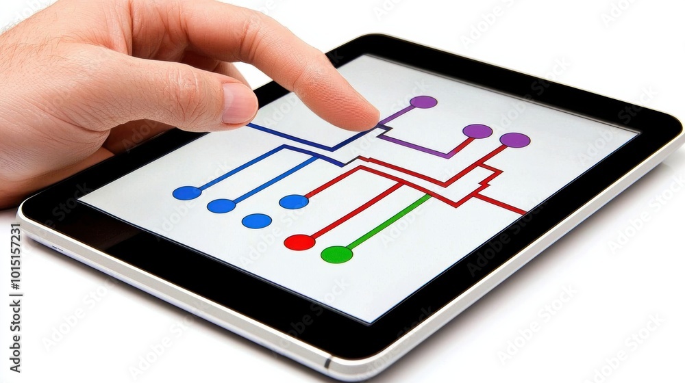 Poster touch screen interaction with colorful lines illustration