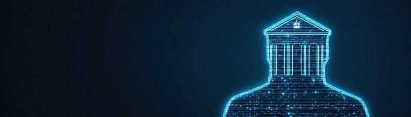 Conceptual image of a hacker being blocked by a firewall shaped like a courthouse, cybersecurity law, regulatory compliance