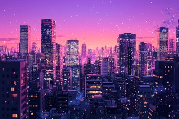 Obraz premium front city view of, anime style background 