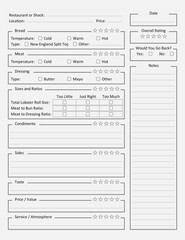 Lobster Roll Review Sheet - Lobster Roll Rating Sheet - Lobster Roll Tasting Printable Paper