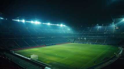 Empty Football Stadium Illuminated by Bright Lights