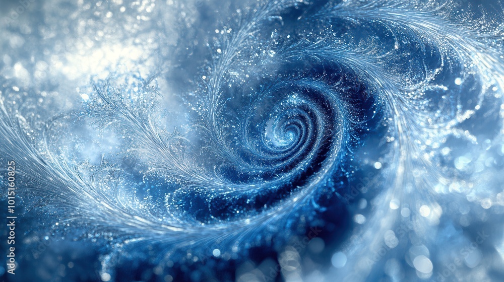 Poster swirling patterns of frost create a mesmerizing blue abstract art that evokes the essence of winter'
