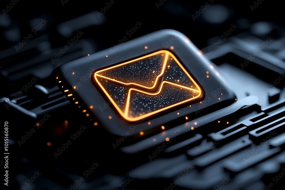 Poster High-tech futuristic email scam with glowing holograms, representing phishing attempts in a world of advanced digital interfaces