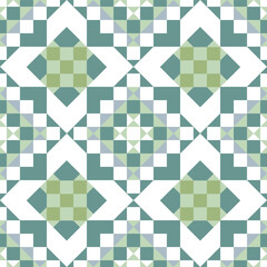 Geometric Mosaic Pattern in Soothing Green Tones - Modern Ethnic Vector Design