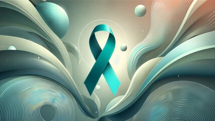 An abstract background featuring a teal awareness ribbon, symbolizing causes such as vulva cancer, anxiety disorder, or compulsive disorder.