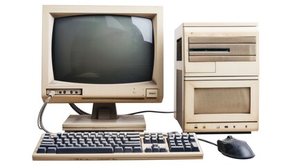 Fototapeta premium Vintage Beige Desktop Computer with CRT Monitor, Keyboard and Mouse