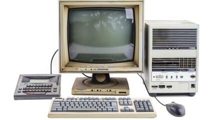 Fototapeta premium Vintage Desktop Computer with CRT Monitor, Keyboard, and Mouse
