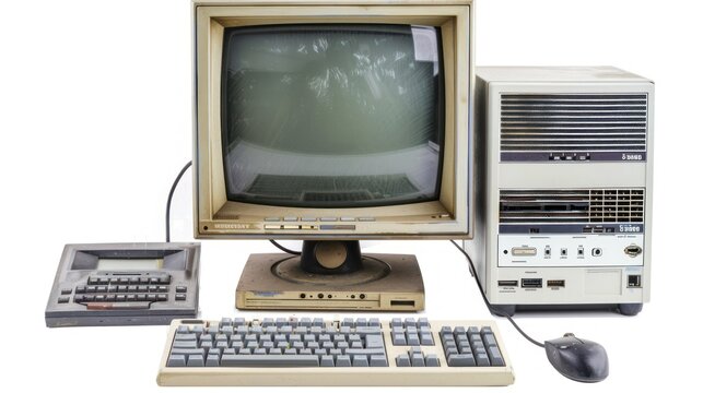 Vintage Desktop Computer with CRT Monitor, Keyboard, and Mouse