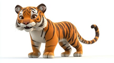 Obraz premium Cute 3d render tiger cartoon style on white background stock photo 
