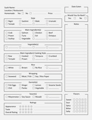 Sushi Review Sheet - Sushi Rating Sheet - Sushi Tasting Printable Paper